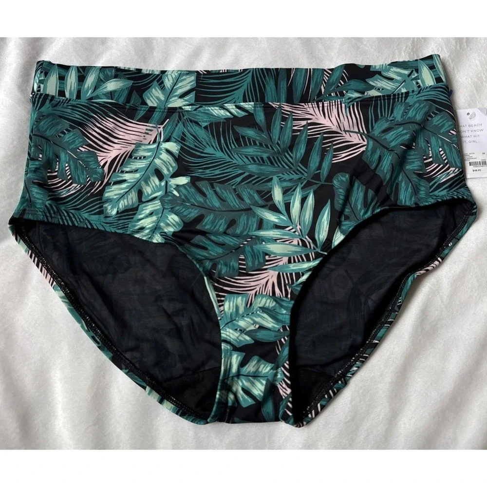 Cacique Bikini Swim Size 20 Green Palm Tropical Print - NWT- High-waist